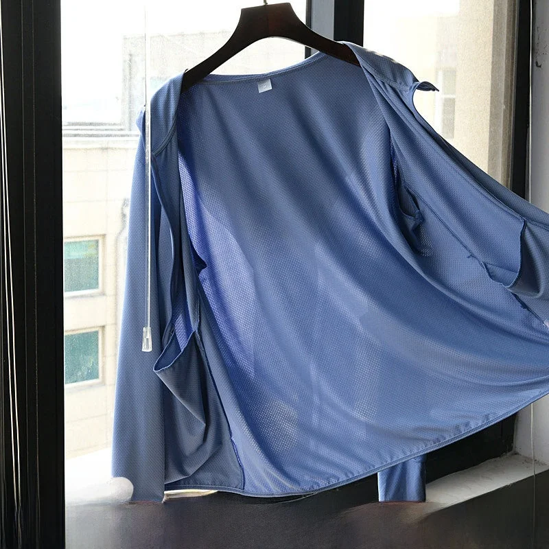 

T3078 Summer UV Protection Hat Skin Clothes Lightweight Breathable Couple Sle Outerwear Thin Jaet Polyester Fabric