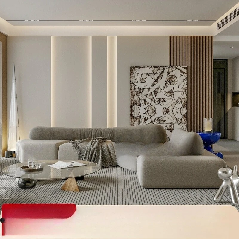 

Cream style contrasting color large flat layer free combination splicing color module irregular gray rock large unit sofa