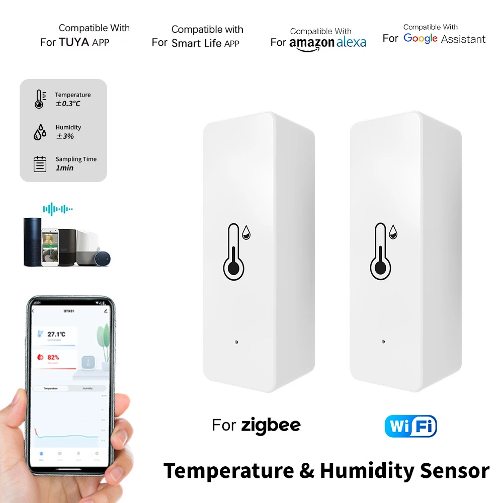

Для Tuya для Wi-Fi для Zigbee умный датчик температуры и влажности приложение удаленный монитор термогигрометр для SmartLife работает для Alexa