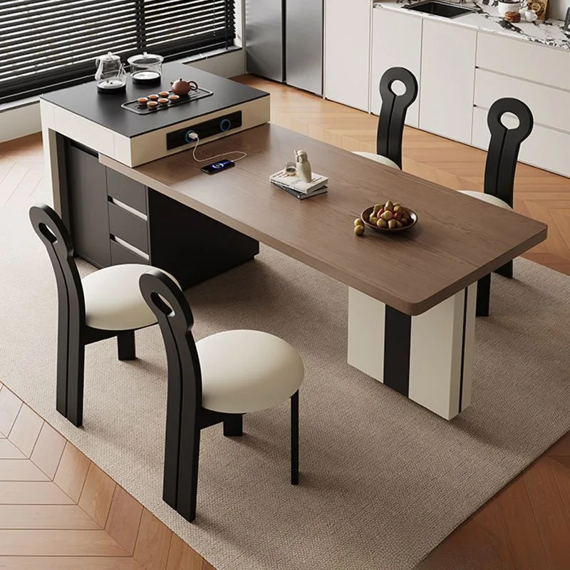 Rock slab island dining table integrated household small apartment multi-functional telescopic