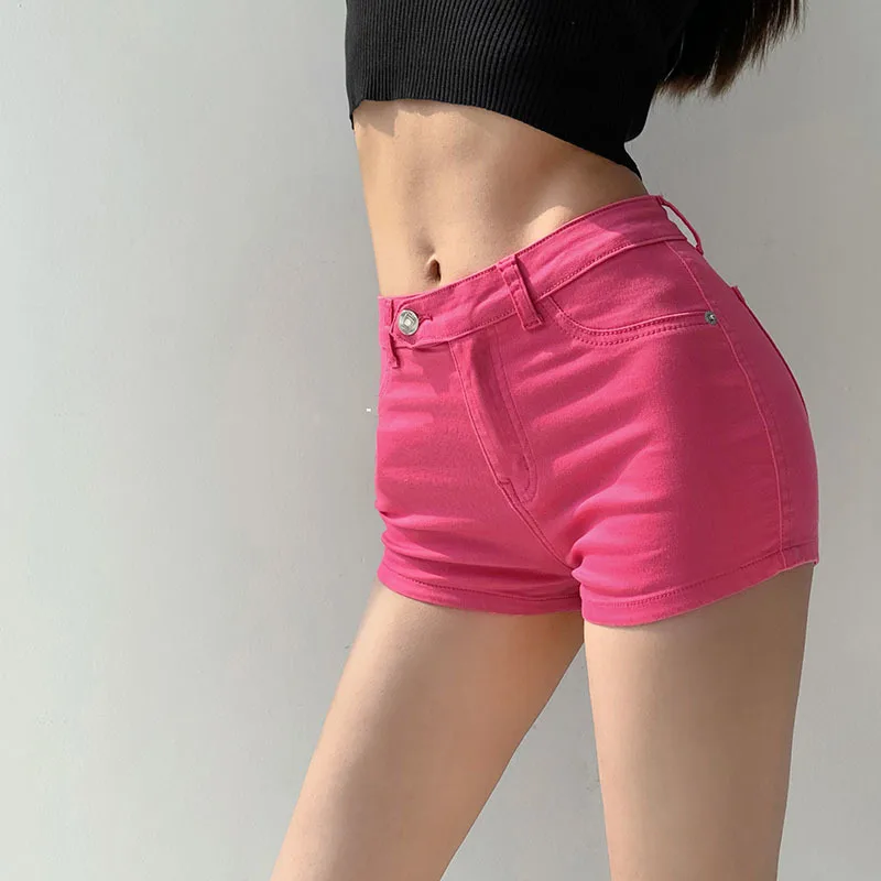 

Spring summer 2023 new 6 solid color roll up hem jeans shorts feminino elastic sexy bodycon white denim shorts women