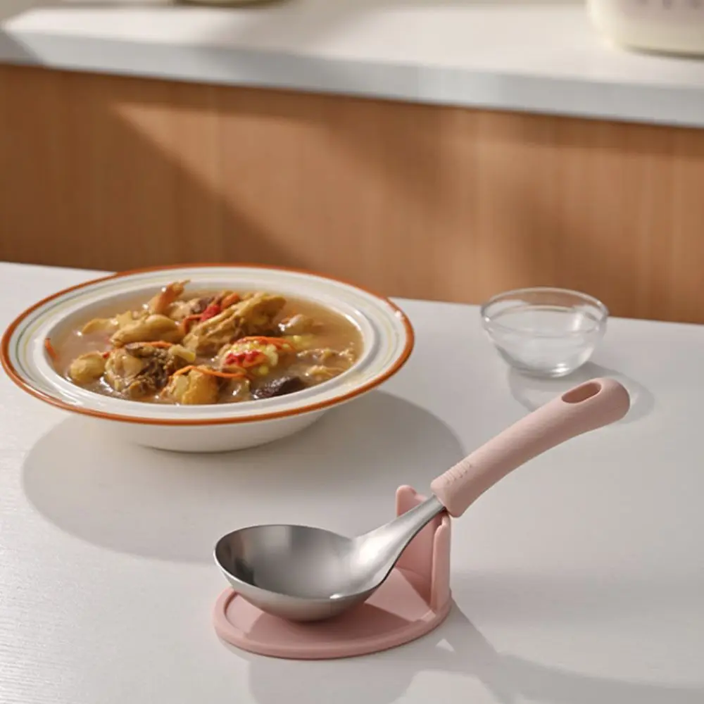 With Spoon Rack Korean Soup Spoon Set Silicone Handle Anti-scalding Tablespoon Heat-resistant Soup Ladle Dinning Table