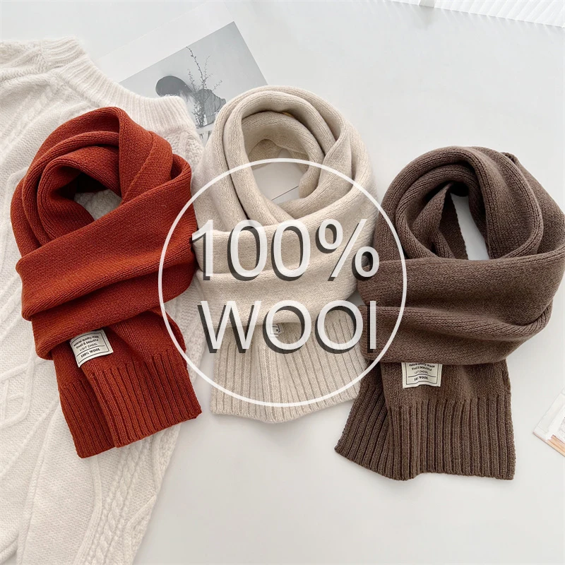

Шарф из 100% шерсти, новый зимний однотонный теплый женский шарф, модный универсальный вязаный шарф для мужчин и женщин