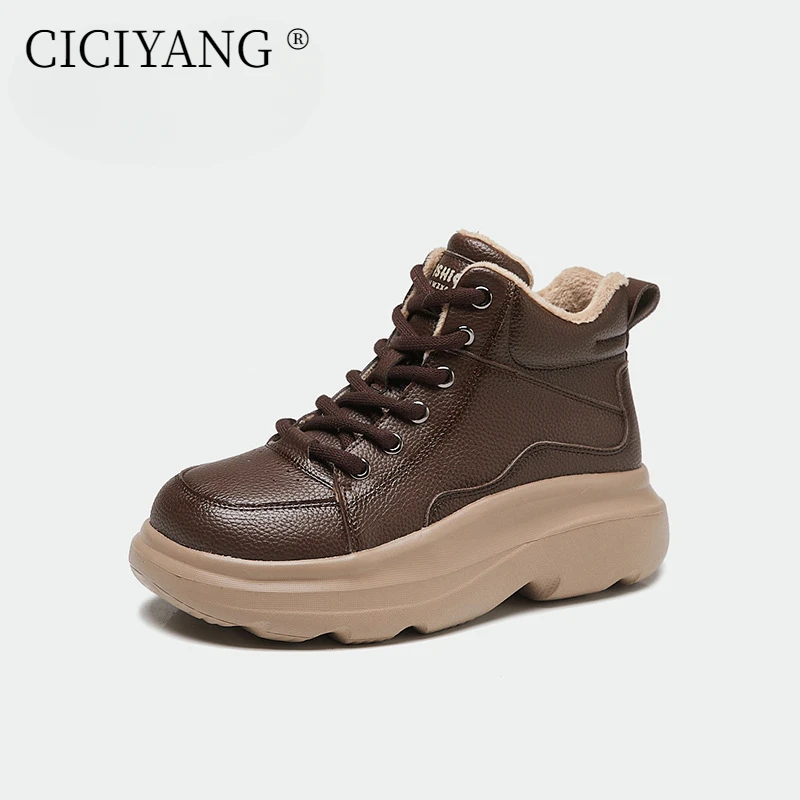 

CICIYANG Size 34-40 Women's Non-slip Snow Boots 2025 New Style Genuine Leather Women Ankle Boots Fashion Female Sneakers Boots