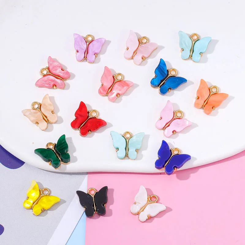 20Pcs 14x13mm Colorful Resin Acrylic Animal Butterfly Charm Jewelry Making Pendants Necklaces Earrings Bracelets DIY Accessories