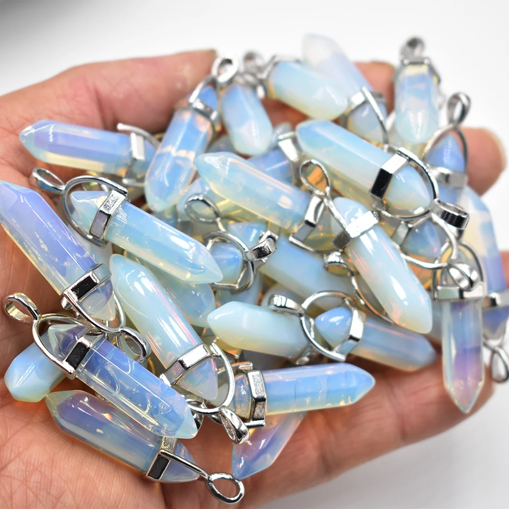 Wholesale 24 50 100pcs/lot fashion good quality opal stone pillar shape point Chakra charms pendant for jewelry making free