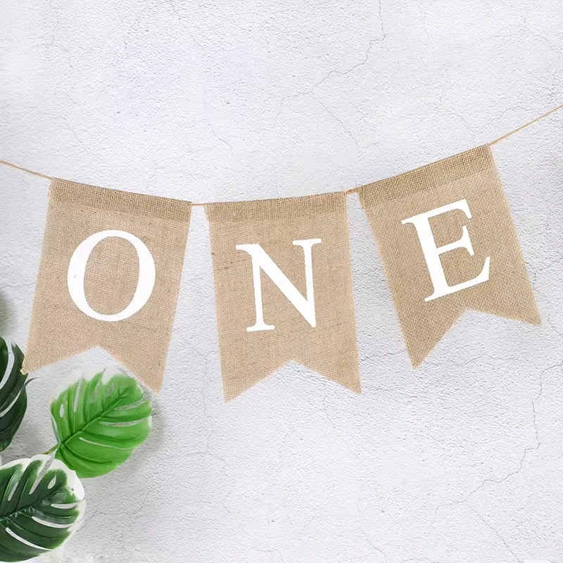 Baby First Birthday Chair Banner Burlap ONE Garland Boy Girl One Year Old Birthday Party Decoration Favors Photo Props Supplies