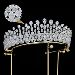 Cubic Zirconia Bride Tiaras Crowns Wedding Headdress Luxury CZ Bridal Headpiece Queen Crowns For Quinceanera Prom Hair Jewelry