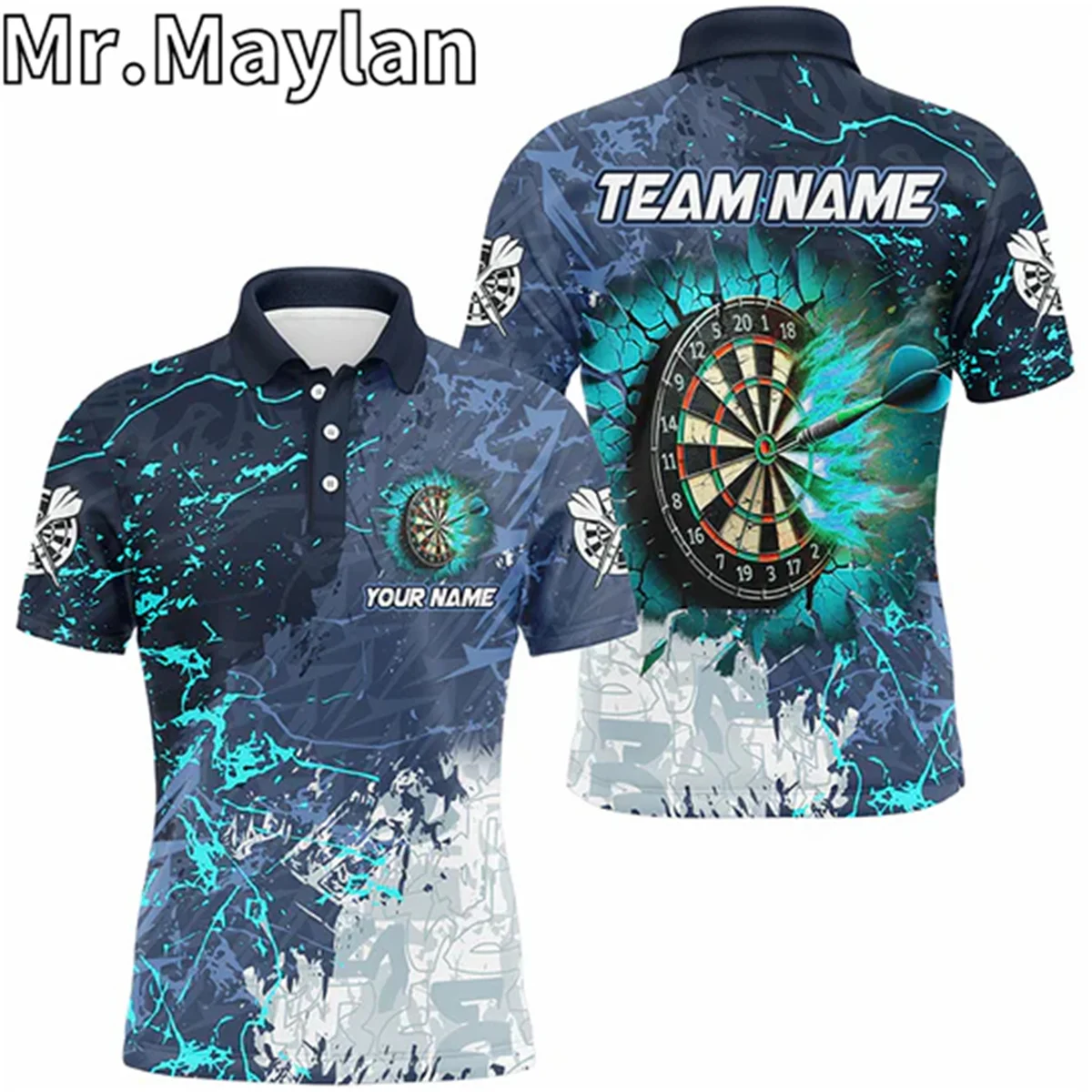 Grunge Break Dartboard Custom 3D Printed Darts Polo Shirts For Men Best Darts Apparel Team Gifts For Darts Lovers Unisex Tops