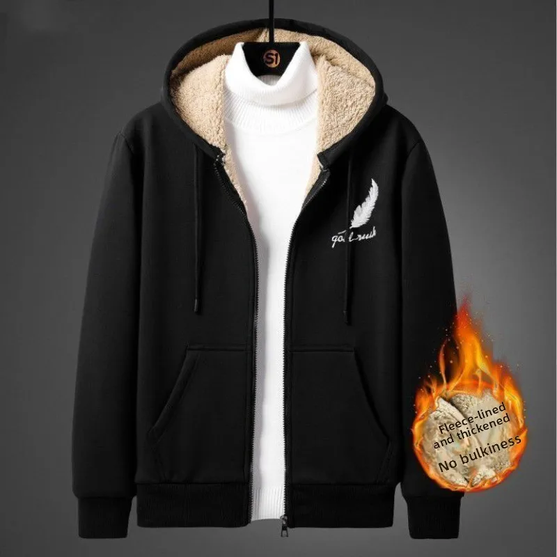 Men's Loose Fit Zip Hoodie Winter - Fleece Lined Thickened Sweatshirt with Plush Interior Comfortable Casual Sportswear S-5XL