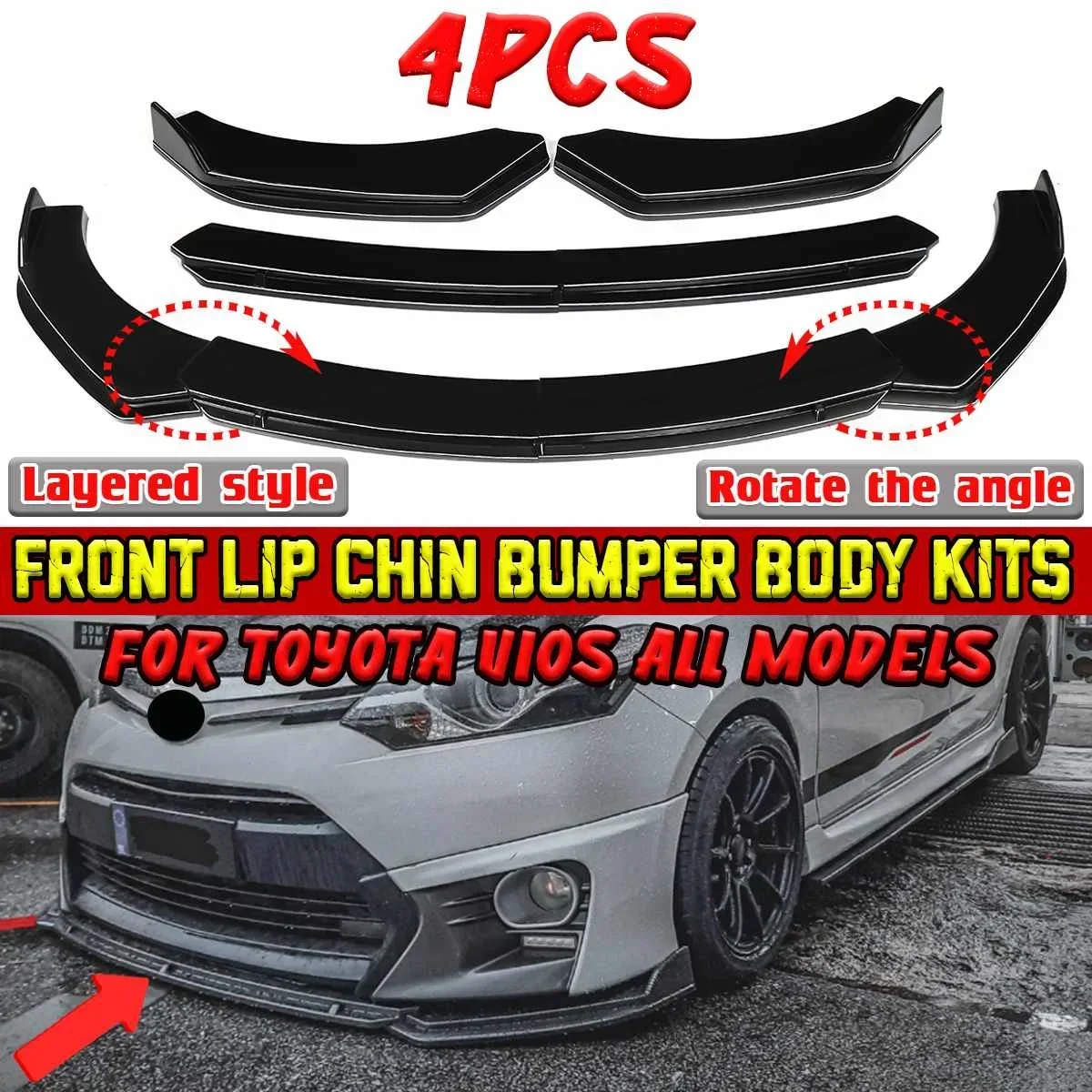 4pcs Car Front Bumper Splitter Lip Spoiler Bumper Diffuser For TOYOTA For COROLLA For CAMRY RAV4 For Prius For YARIS Body Kit