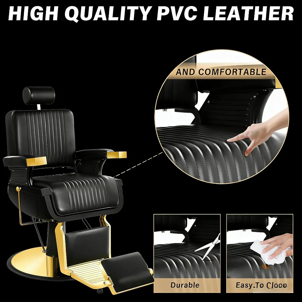 Black Gold Barber Chair, Reclining Salon Chair Hair Stylist, Barber Chairs for Barbershop Supports up to 500lbs, Customized - view 5