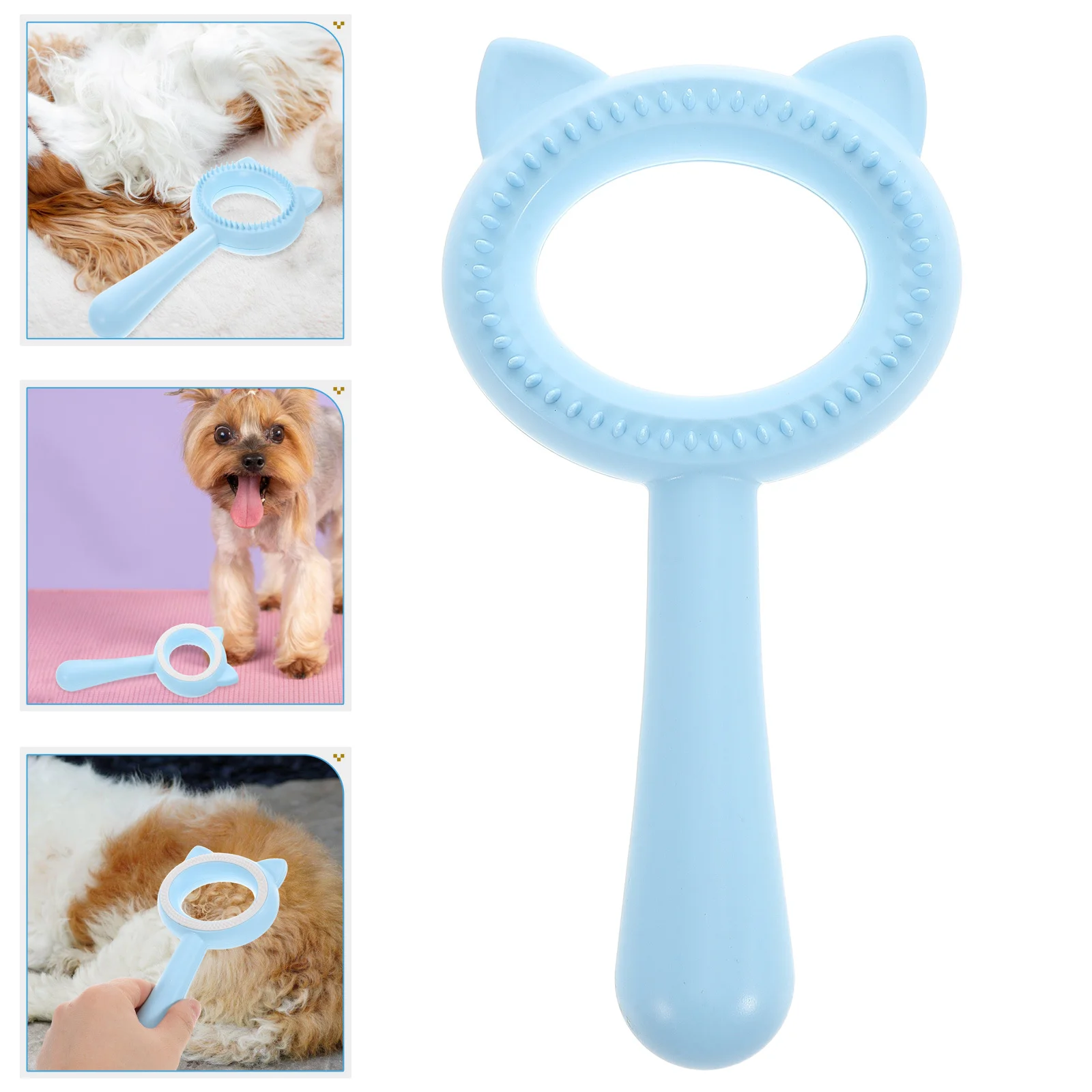 

Double-Sided Pet Grooming Brush for Cats and Dogs Ergonomic Handle Cat Ear Design Deshedding Comb Hair Removal Tool