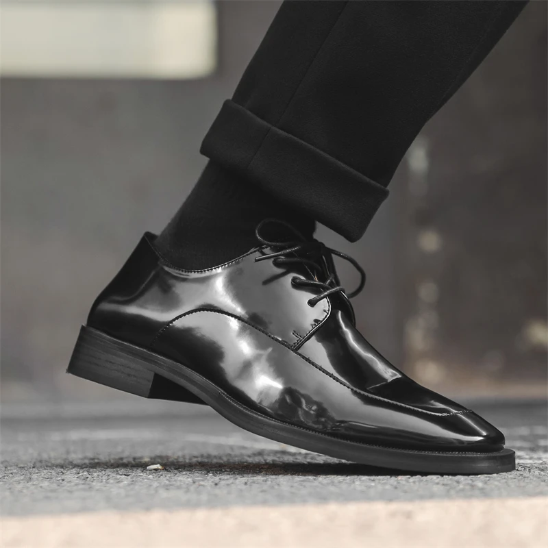 Genuine leather men's shoes Fashionable square head design style Leisure Outdoor Formal Party New Business and Office Shoes New image 4