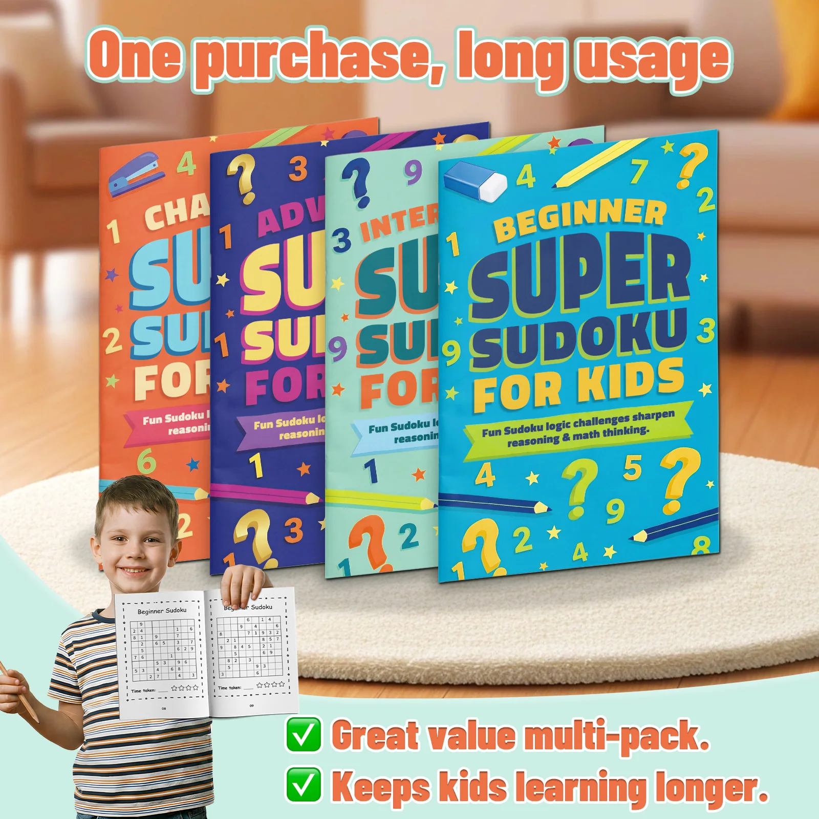 Kids Early Education Sudoku Puzzle Book, Brain Teaser Logic Game Workbook, Number Reasoning Training Book for Toddlers