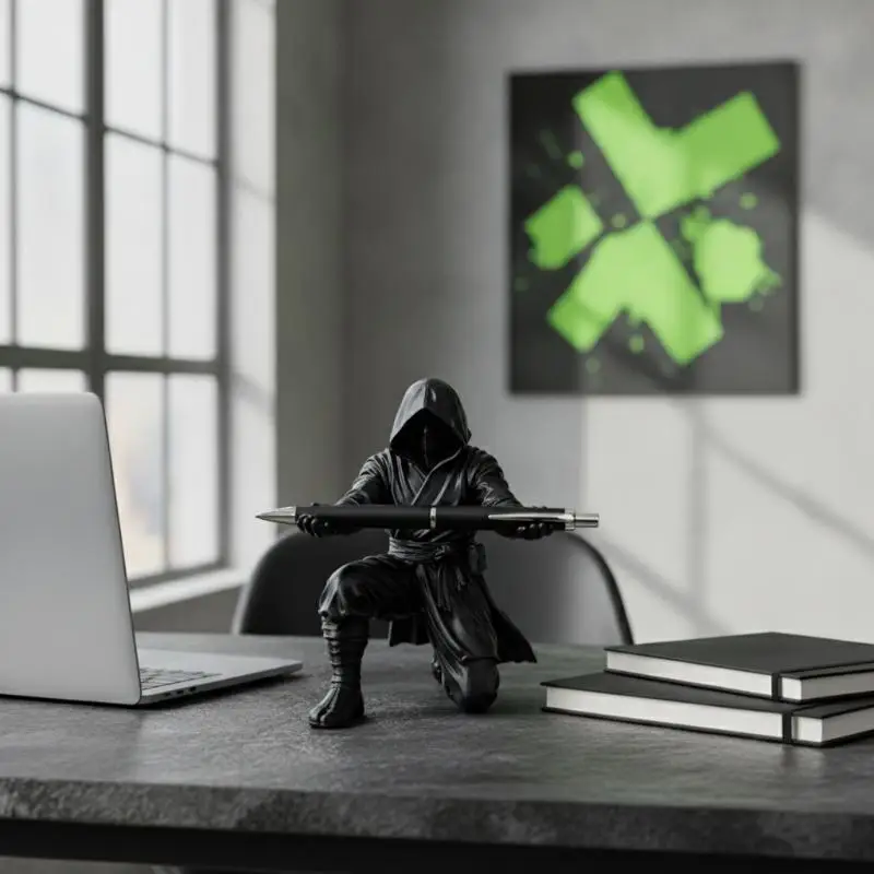 3D Printed Shadow Warrior Desktop Organizer Black Unique Pen Holder for Home Office Gamer Desk Decor Cool Gift