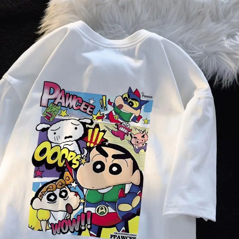 

New Cute Bandai Kawaii Creative Cartoon Anime Sleeved Shirt Crayon Shin Chans Short Sleeved T Shirt Children Loose Versatile Top