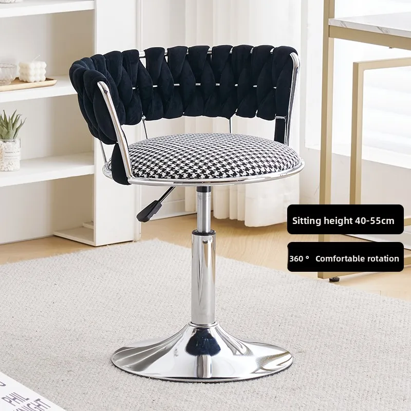 Bedroom Vanity Stool with Lifting Velvet Makeup Chair Modern Upholstered Accent Chair Versatile Swivel Backrest Seat for Home