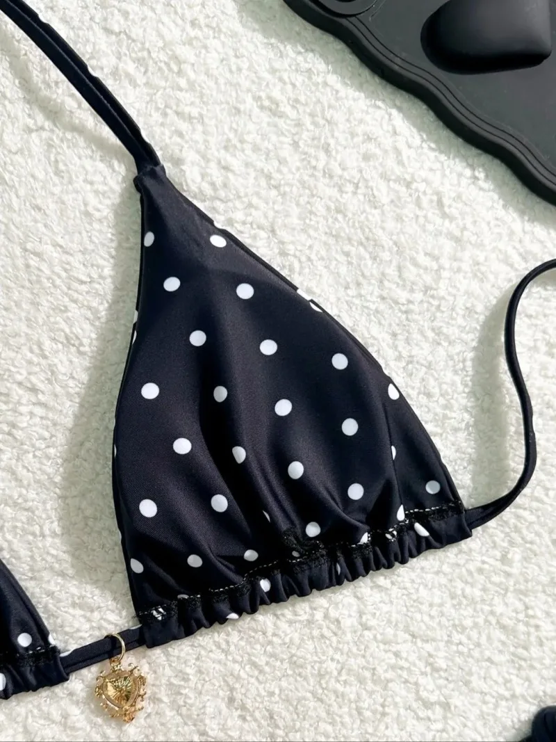 Sexy Bikini-Set, schwarz, weiß, gepunktet, 2-teiliger Badeanzug für Damen, Strandbikini im amerikanischen Stil