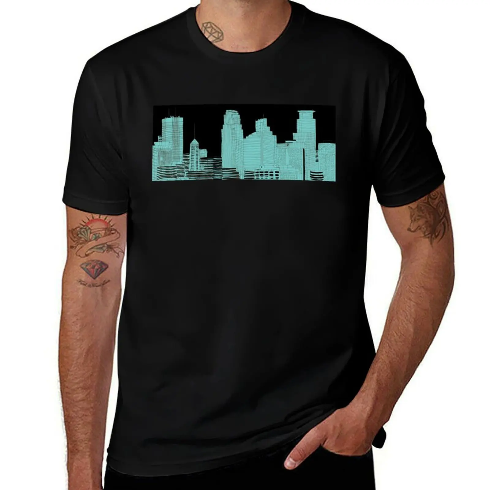 

Turquoise Minneapolis Skyline T-Shirt anime clothes funny shirt cotton sublime summer top heavyweight t shirts for men