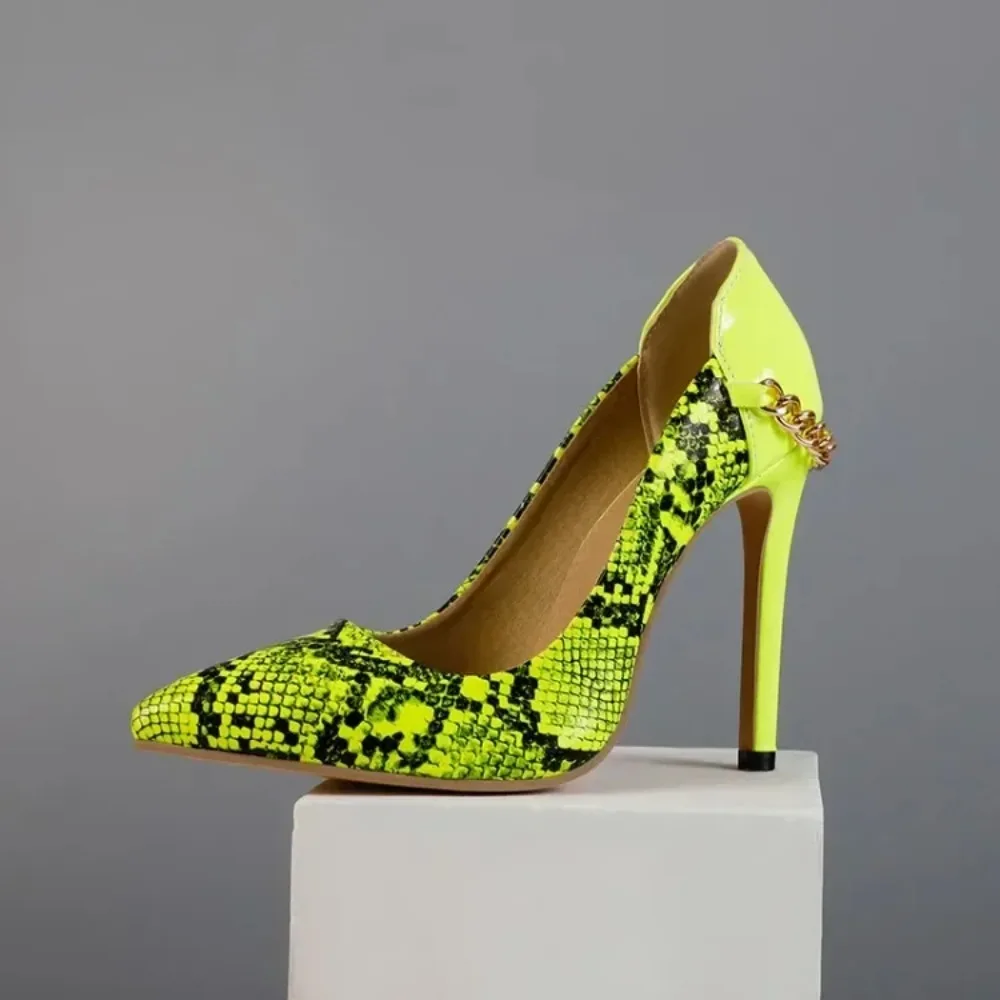 

Spring Autumn New Style Fashion Pointed Tip High-heeled Women's Shoes Chain Color Matching Shallow Mouth Thin Heel Women Shoes