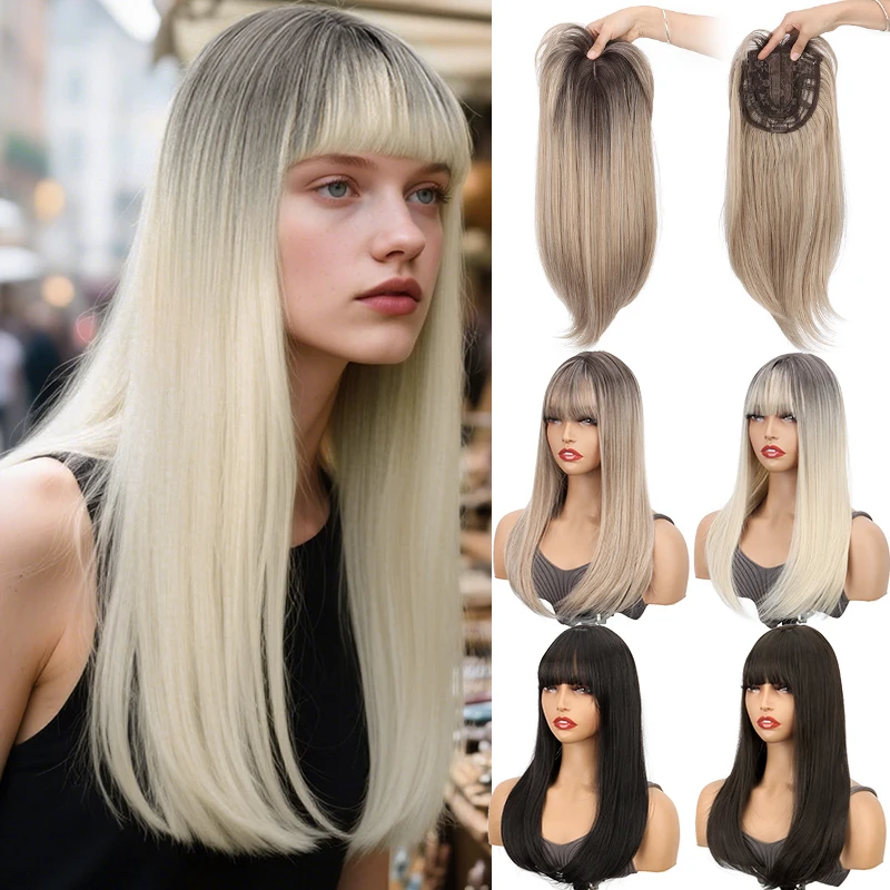 

Synthetic 50cm Straight Hair Topper | Top of Head Coverage Clip-in Piece | Ultra-Light Breathable Daily Clip-in Extensions