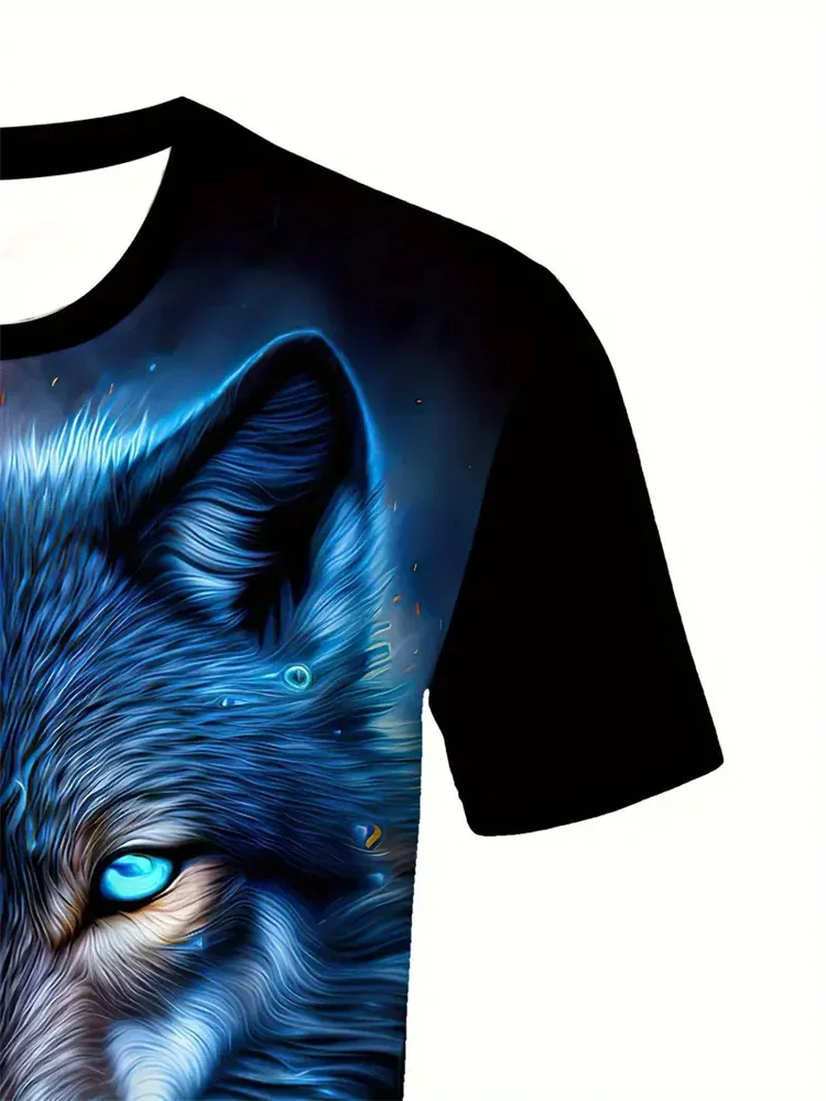 تي شيرت رجالي مطبوع عليه وولف ثلاثي الأبعاد كاجوال برقبة دائرية وأكمام قصيرة قميص مسامي ومريح من القماش ملابس رجالية للشارع في الهواء الطلق #4