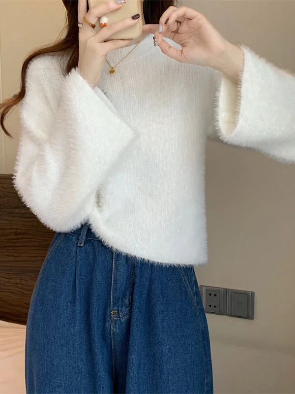 

Красный норковый вязаный свитер Женский ор Sle Осень Зима Внутренняя одежда Base irt Luy Year Design Top Warm Long Sve round Ne