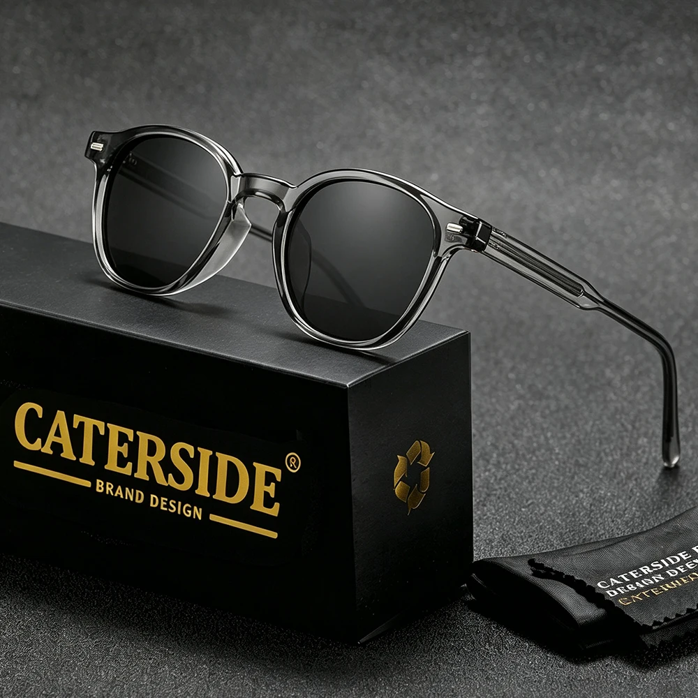 CATERSIDE Vintage Herren-Sonnenbrille mit polarisierten Gläsern, hochwertiger Tr-90-Rundrahmen, dekorative Damenbrille für Outdoor-Fahrten und Reisen
