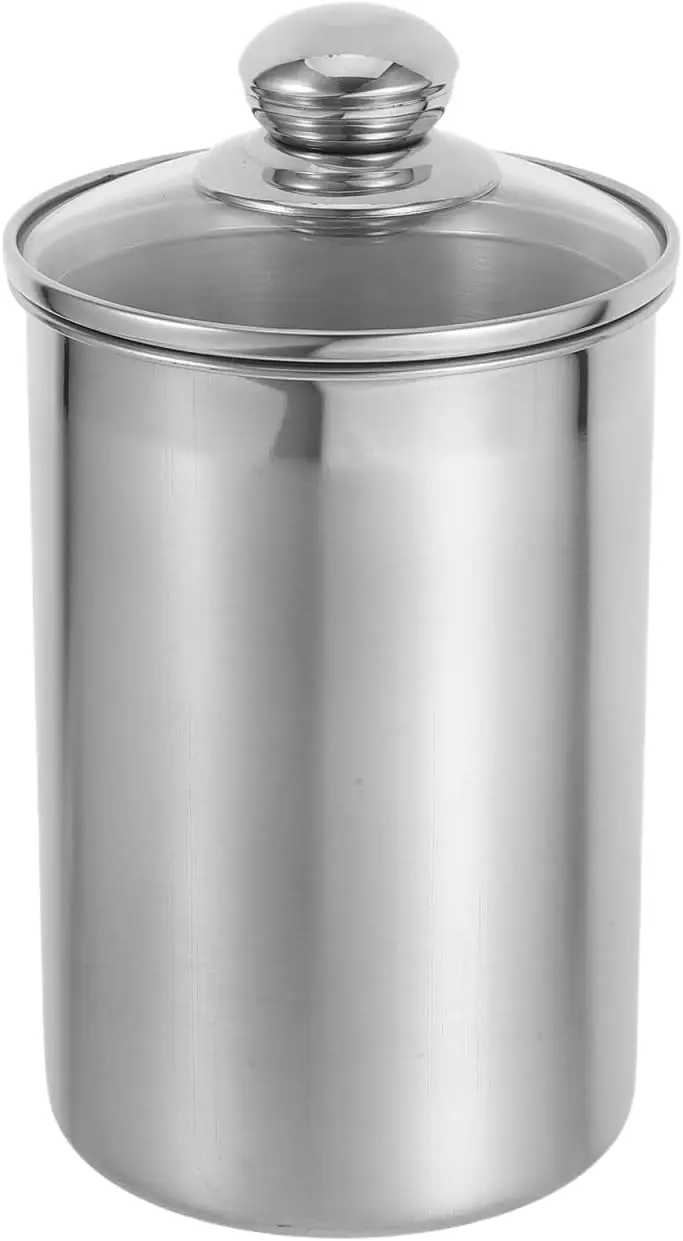 

Stainless Steel Food Canister 1.6Qt Airtight Coffee Bean Storage Container with Tempered Glass Lid Thickened Cylindrical