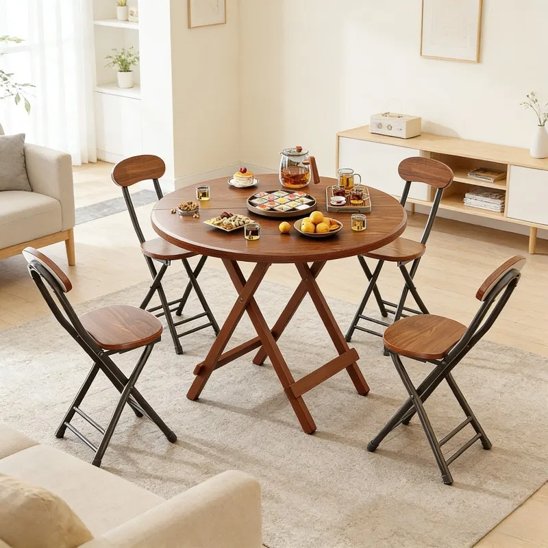 Sturdy Folding Dining Table Round Small Kitchen Table No Assembly Required Stable Desk for Study Room Home Office Furniture
