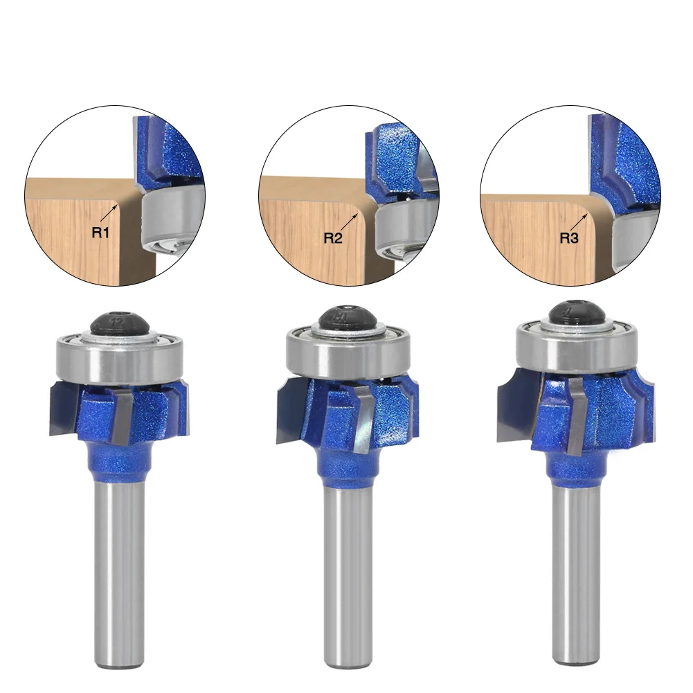 1PC 8mm 생크 고품질 목공 밀링 커터 R1mm R2mm R3mm 트리밍 나이프 엣지 트리머 4 치아 우드 라우터 비트