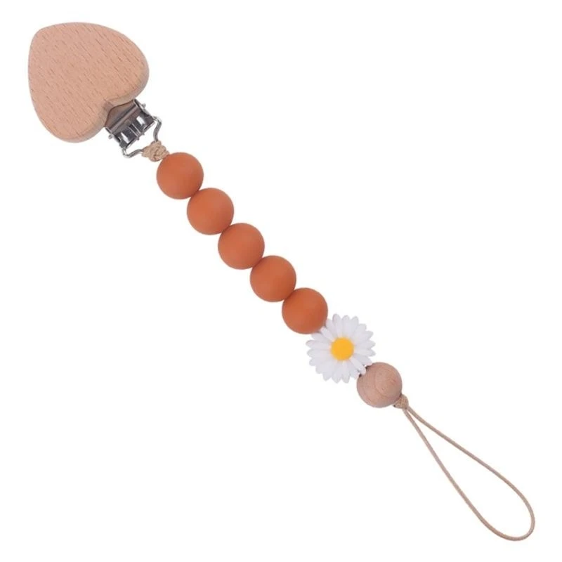 

J15U силиконовый держатель для соски с деревянным зажимом в форме сердца, держатель для соски без BPA для маленьких мальчиков и