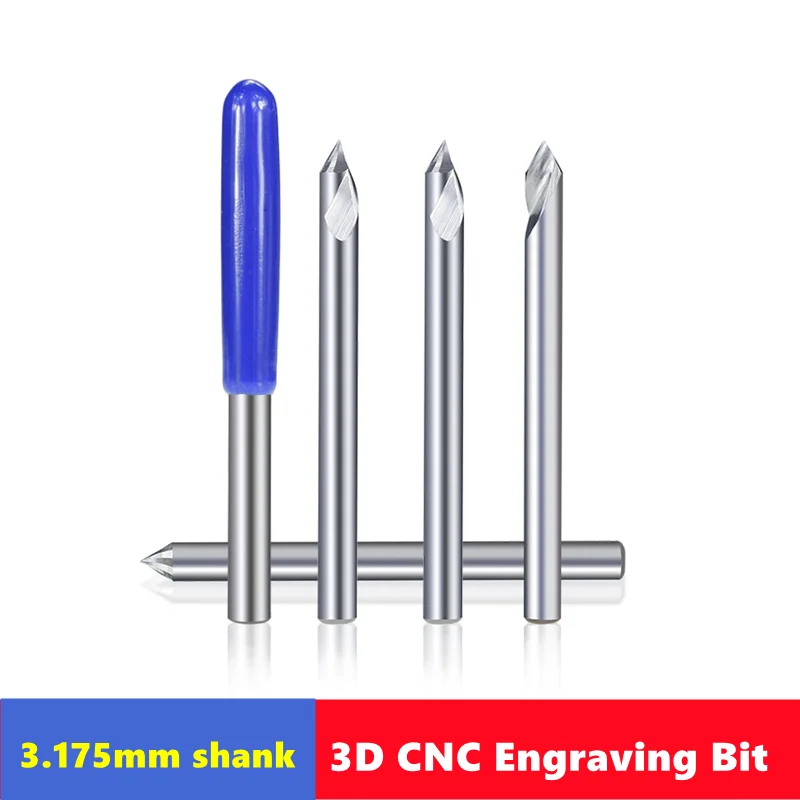 10pcs 3D CNC engraving drill bit with 3.175mm (1/8) shank, CNC router drill bit, hard alloy end mill V-groove drill bit