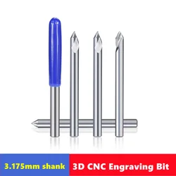 10pcs 3D CNC engraving drill bit with 3.175mm (1/8) shank, CNC router drill bit, hard alloy end mill V-groove drill bit