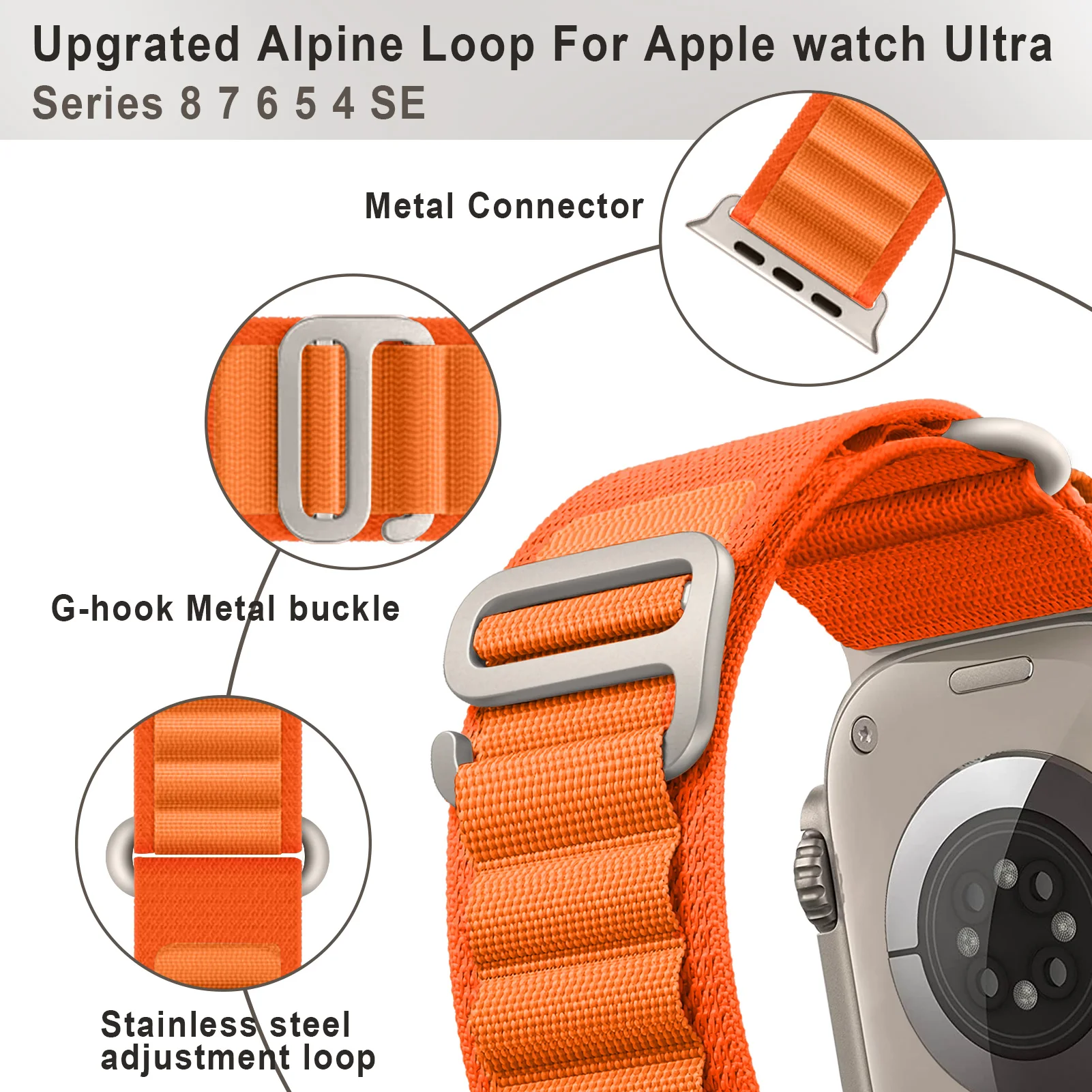 Pulseira Alpine para Apple Watch Band, Pulseira de Nylon, Pulseira para iWatch Series 9, 5, SE, 6, 7, 8, Ultra 2, 49mm, 44mm, 40mm, 45 milímetros, 41 milímetros, 38 milímetros, 42 milímetros