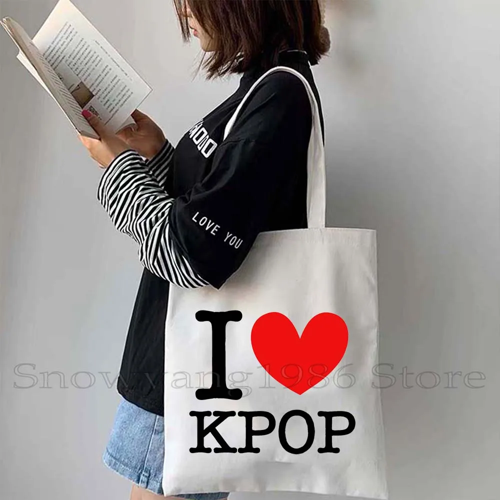 Kdrama KPop Lover Funny Kpop Finger Heart K Pop Girl South Korea Gift Shoulder School Canvas Bag Large Casual Shopper Handbag