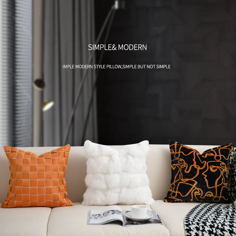 Orange Knitted Pillow Simple Matching Series - Pillowcase for Sofa in Light Luxury and High-End Hotel Showroom