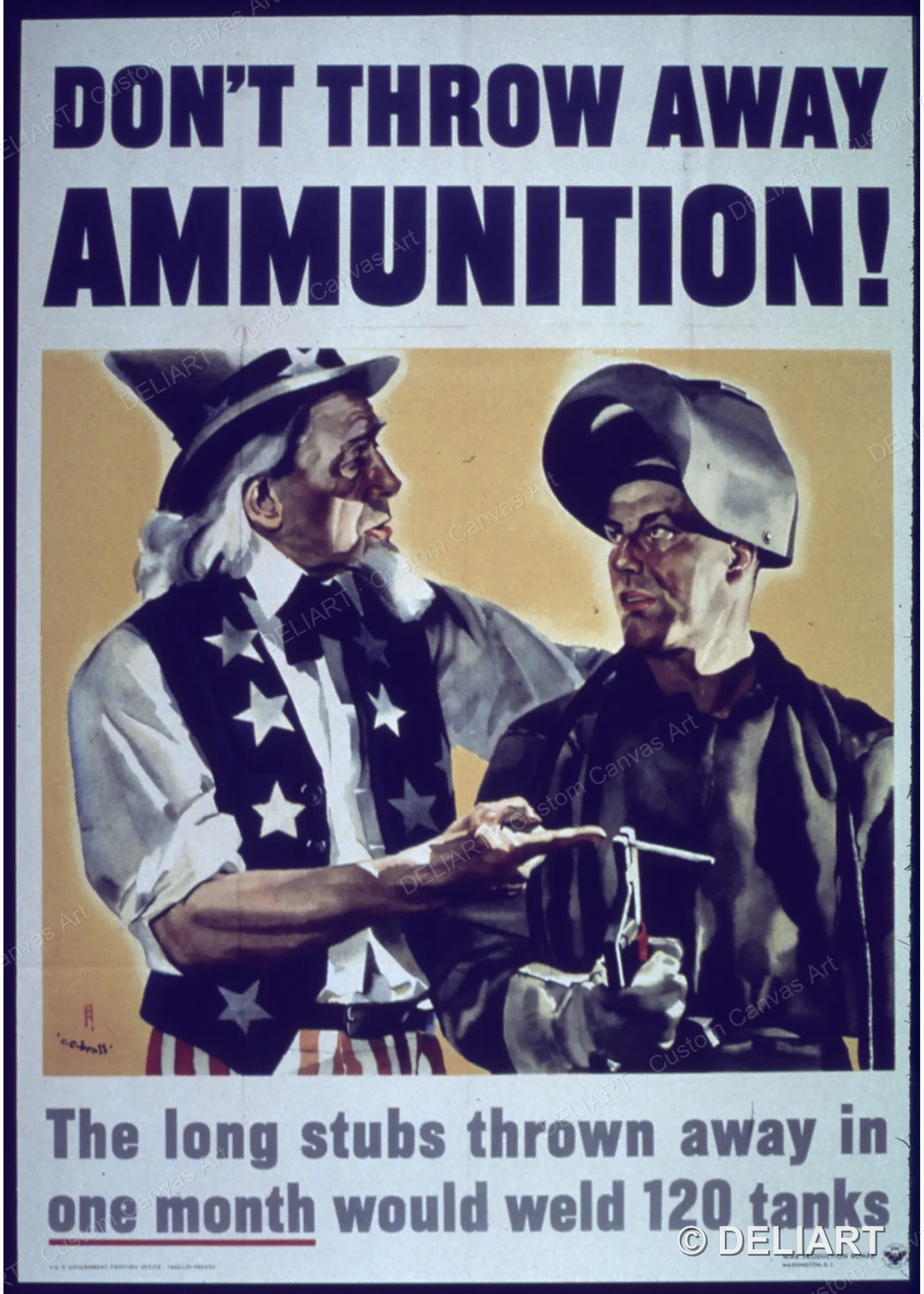Don't Throw Away Ammunition! (would weld 120 tanks) Vintage WWII Propaganda Canvas Wall Art Poster Print Home Decor Unframed