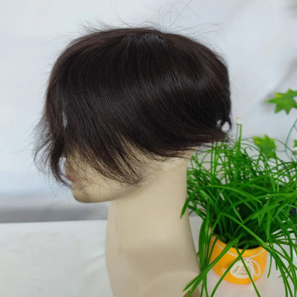 Q6 الدانتيل السويسري مع بو رجل شعر مستعار باروكة من شعر طبيعي نظام شعر ريمي هندي هيربيسي 2 #   اللون البني 6X9 بوصة