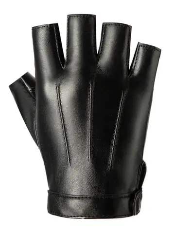 Men Women Gloves PU Leather Fingerless Fitness Sports Button Street Dance Perform Fishing Tactics Four Seasons Cycling Gloves
