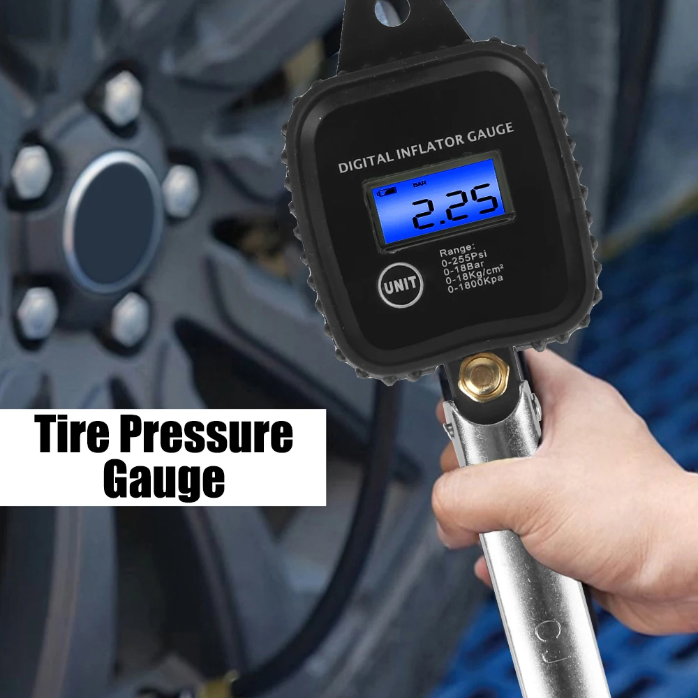 LCD Display Car Tire Pressure Gauge Digital Inflator Gauge Psi, Bar, Kpa, Kg/cm2 Meter High-precision Monitoring Inflation Gun