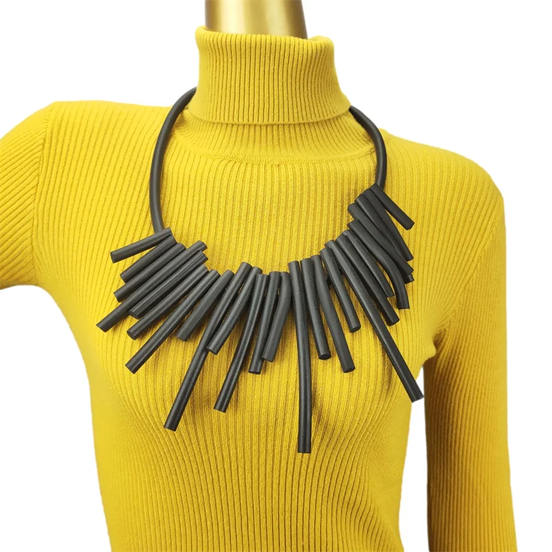 UKEBAY New Hand-designed Punk Style Black Irregular Rubber Chain Necklace Retro Party Clothing Sweater Chain Wearing Necklace