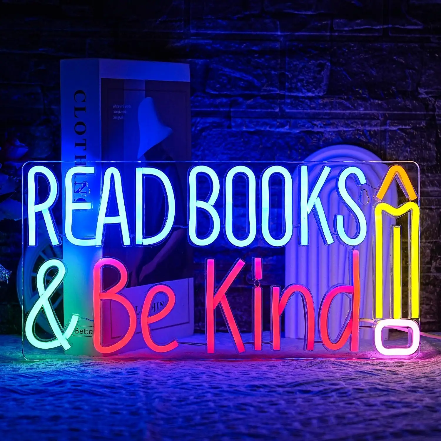 

Read Books And Be Kind Neon Signs LED Neon Light Sign Light Up Neon Signs Wall Decor for Classroom Bookstore Library Study Room