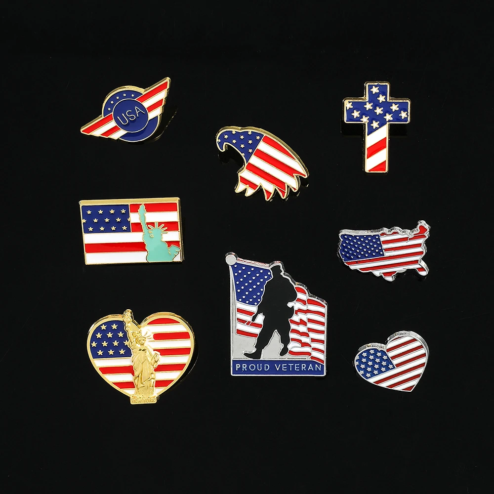 Épingles en émail du drapeau national des États-Unis, soldat américain, vétéran, Statue de la Liberté, badge souvenir, broche, épinglette pour sac, vêtements, revers