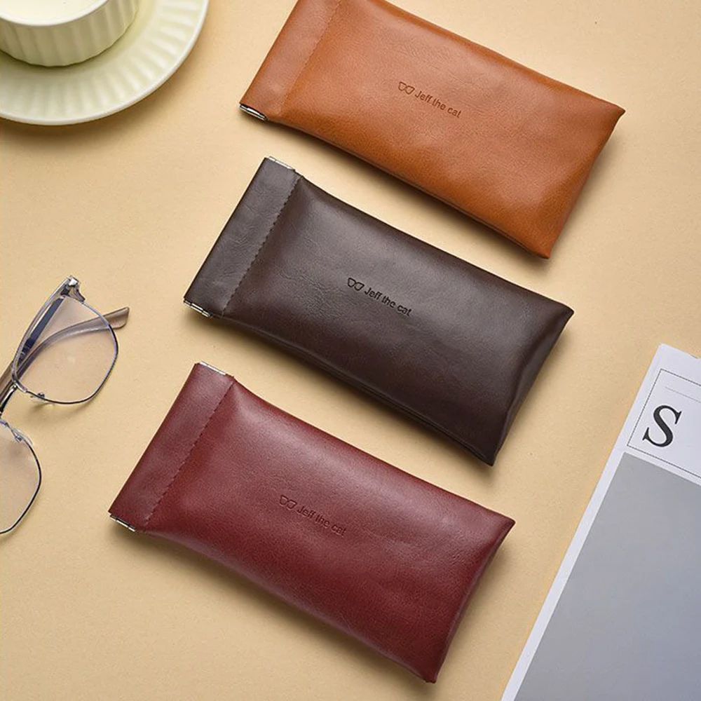 

New PU Sun Glasses Pouch Soft Leather Solid Eyewear Storage Bags Eyewear Accessories Simple Waterproof Bag Case