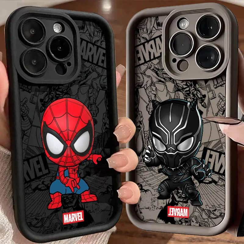 Marvel Spiderman Black Panther Groot TPU Case For iPhone 16 15 11 13 14 12 Pro Max 15 Plus Mini Coque 16Pro Silicone Phone Cover