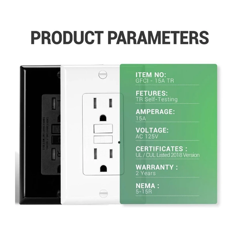 ABPP-GFCI Outlet 15 Amp, Self-Test GFI Electrical Outlet, Tamper Resistant GFCI Receptacle With Wall Plate