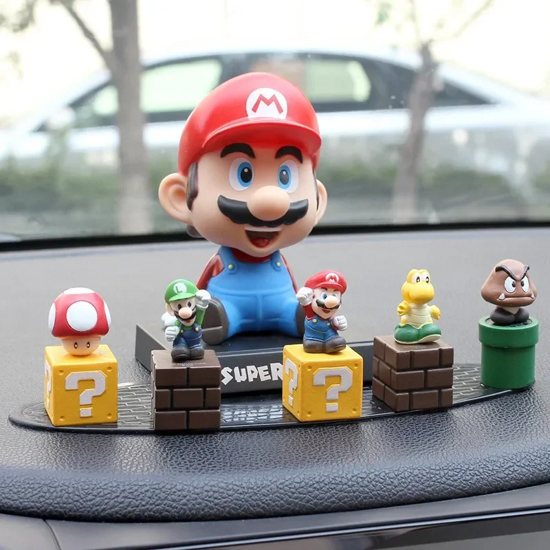 Super Mario Anime Action Figure Cute Car Center Console Ornament Shake Head Doll Model Decoration Toys Auto Interior Accessories