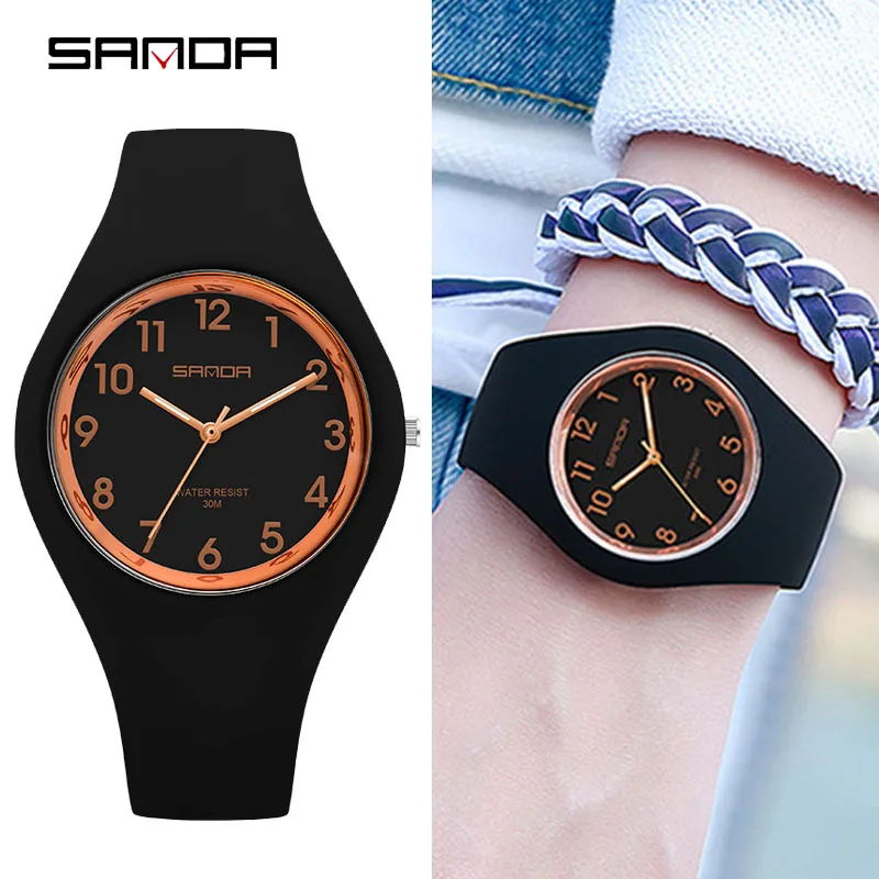 Simple Style Black Watches For Men Fashion Waterproof Quartz Wristwatches Ladies Casual Silicone Sport Watch